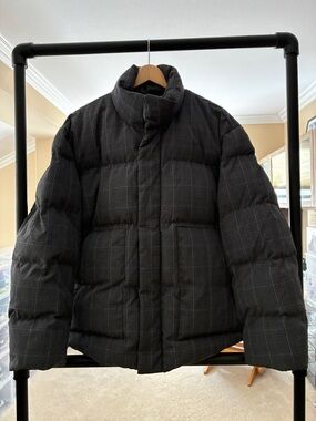 Men's Charcoal Plaid Puffer Jacket